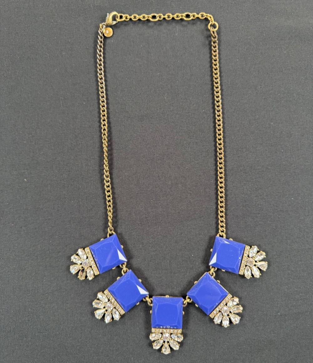 J.Crew Necklace Gold Tone Royal Blue Necklace | Art Deco Bib | Statement Jewelry